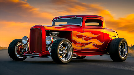 Wall Mural - red off road car with flames