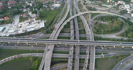 Wall Mural - Aerial view city transport junction cross road with car movement transport industry