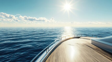 Wall Mural - A yachtaes expansive deck overlooking the vast blue ocean, with sunlight reflecting off the waves and a clear horizon