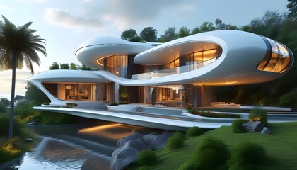 Wall Mural - Futuristic Luxurious Home Designed by Generative AI