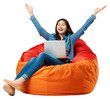 © Rawpixel.com - PNG Happy woman using laptop beanbag