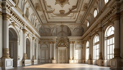 Luxurious palace interior showcasing intricate architectural details and opulent decor beneath soaring ceilings