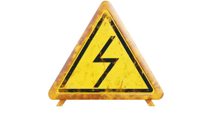 Yellow sign triangular high voltage on transparent background