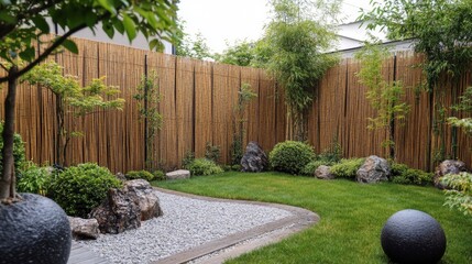 Fototapete - Stylish Bamboo Fences for Backyard Privacy