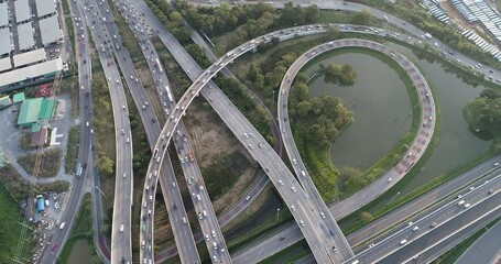 Wall Mural - Aerial view city transport junction cross road with car movement transport industry