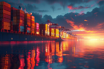 Large ports and container freight ships