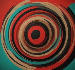 a vibrant abstract composition of concentric circles in various colors, including red, blue, and black, creating a dynamic and visually striking effect.