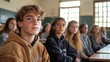 © Рудой Максим - Group of students attentively listening during a classroom session in the afternoon light