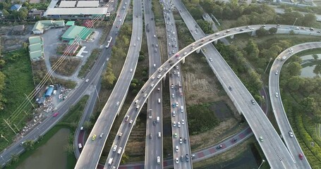 Wall Mural - Aerial view city transport junction cross road with car movement transport industry