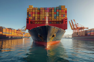 Large ports and container freight ships