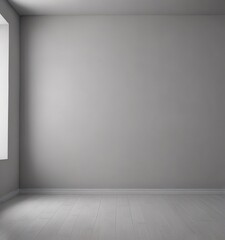 Wall Mural - An empty room with a white wall and a wooden floor, featuring a window on the left side.