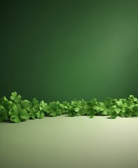 A collection of green shamrocks arranged in a row against a dark green background.