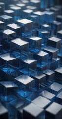 Wall Mural - a close-up view of a complex arrangement of blue cubes, each with a unique shape and size, creating a visually striking and abstract pattern.