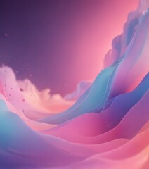 Poster - a vibrant abstract composition of fluid, wave-like shapes in a gradient of pink, purple, and blue hues, with a gradient background transitioning from purple to pink.