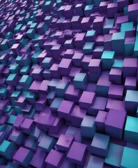 Canvas Print - A 3D of a geometric pattern composed of numerous cubes in shades of purple and teal, creating a visually striking and abstract design.