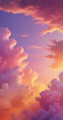 Sticker - a breathtaking sunset sky filled with vibrant clouds in shades of pink, orange, and purple. The sun is partially obscured by the clouds, casting a warm glow across the scene.