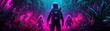 © My Stock 4 U - Three astronauts explore a vibrant alien jungle illuminated by neon lights, creating a surreal and captivating atmosphere.