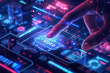 Wall Mural - a hand is pointing to a vote button on a screen