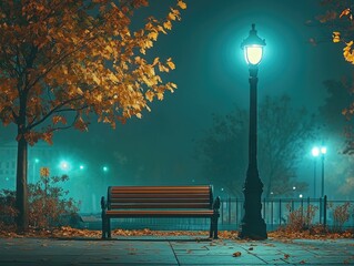 Poster - Park Bench with Lamp Post