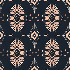 Peach floral pattern on a dark background.