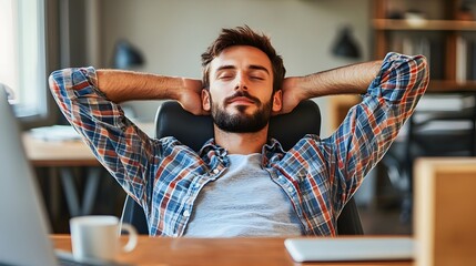 Poster - Relaxed Man Leaning Back in Chair with Eyes Closed