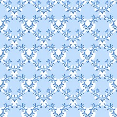 Wall Mural - Blue and white floral pattern.