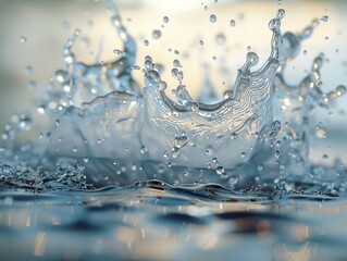 A close-up shot of a water splash, capturing the movement and texture of the droplets as they burst and scatter.