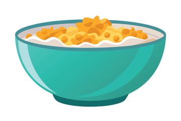 Traditional cereal with milk, Cornflakes breakfast bowl Vector Illustration on white background.