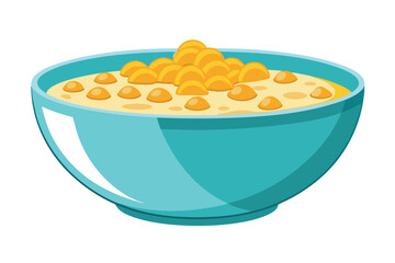 Traditional cereal with milk, Cornflakes breakfast bowl Vector Illustration on white background.