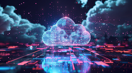 Wall Mural - futuristic artificial intelligence based cloud database management system technology visualization t