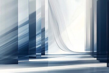 Abstract depiction of a modern architectural space with flowing lines.