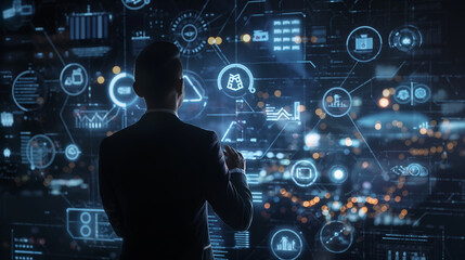 Wall Mural - futuristic artificial intelligence based management technology visualization through augmented reali