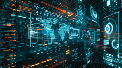 Wall Mural - futuristic artificial intelligence based management technology visualization through augmented reali
