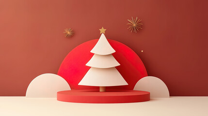 A podium in the vibes of Christmas, felt texture, background for e-commerce merchandise presentation