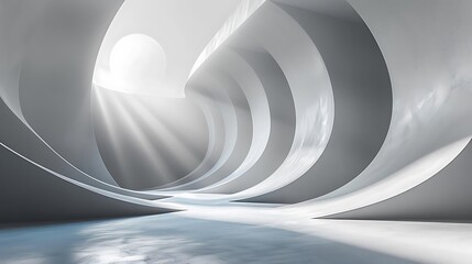 Wall Mural - A futuristic, abstract interior space with flowing curves and light.