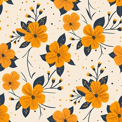 Seamless pattern with orange flowers