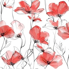 Canvas Print - Watercolor red flowers on white background