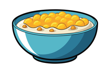 Traditional cereal with milk, Cornflakes breakfast bowl Vector Illustration on white background.