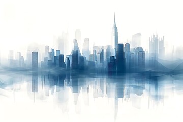 Wall Mural - A stylized city skyline with reflections in blue tones.