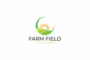 Farm Field Morning Sunrise Abstract Illustration Logo Label