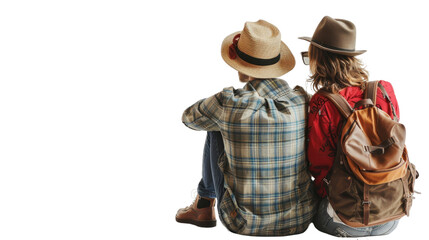 travelers couple sitting on transparent background