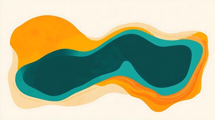 Wall Mural - Serene Abstract Lake and Shore in Teal and Amber - Minimalist Vector Design