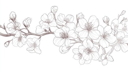 Sakura line art illustration featuring floral designs and cherry blossom outlines