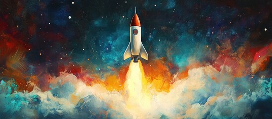 Wall Mural - rocket soaring through the cosmos mixed media