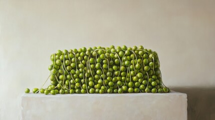 Wall Mural - Oil painting depicting a stack of dried green peas set against a white background