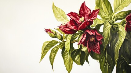 Canvas Print - Oil painting depicting Roselle against a white backdrop showcasing the plant s vibrant colors and textures