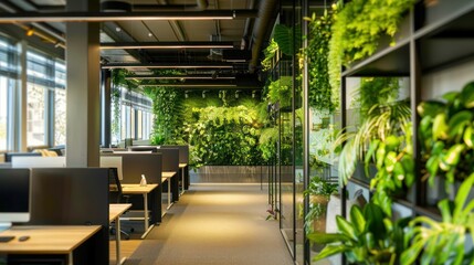 Wall Mural - Biophilic workplace design promotes natureinspired elements for a productive office environment. Concept Biophilic Design, Nature-Inspired Office, Productive Environment, Workplace Wellness