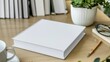 © 4​Creations Photo  - Customizable white book mockup with blank cover on desk. Concept Book Mockup, White, Customizable, Desk Setting, Blank Cover