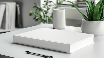 Customizable White Book Mockup on Desk. Concept Customizable, White Book, Mockup, Desk