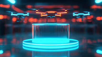 Futuristic Drone Display with Neon Lights - Technology Background